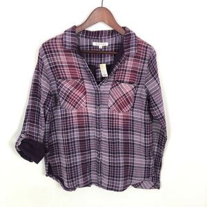 NWT Francesca's Harper Purple Knit Button Down Shirt Women's Size Small